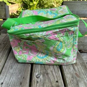 Lilly Pulitzer Chin Chin Insulated Collapsible Cooler Bag Pink Green Aqua Floral